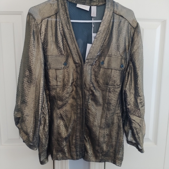 Chico's Tops - Chico's Eleesa Embossed Shine Copper/Bronze Opalescence Semi Fitted Top 2 M
